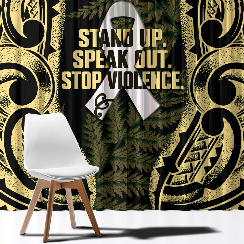 White Ribbon Day New Zealand Window Curtain Respect Women Maori Pattern Yellow