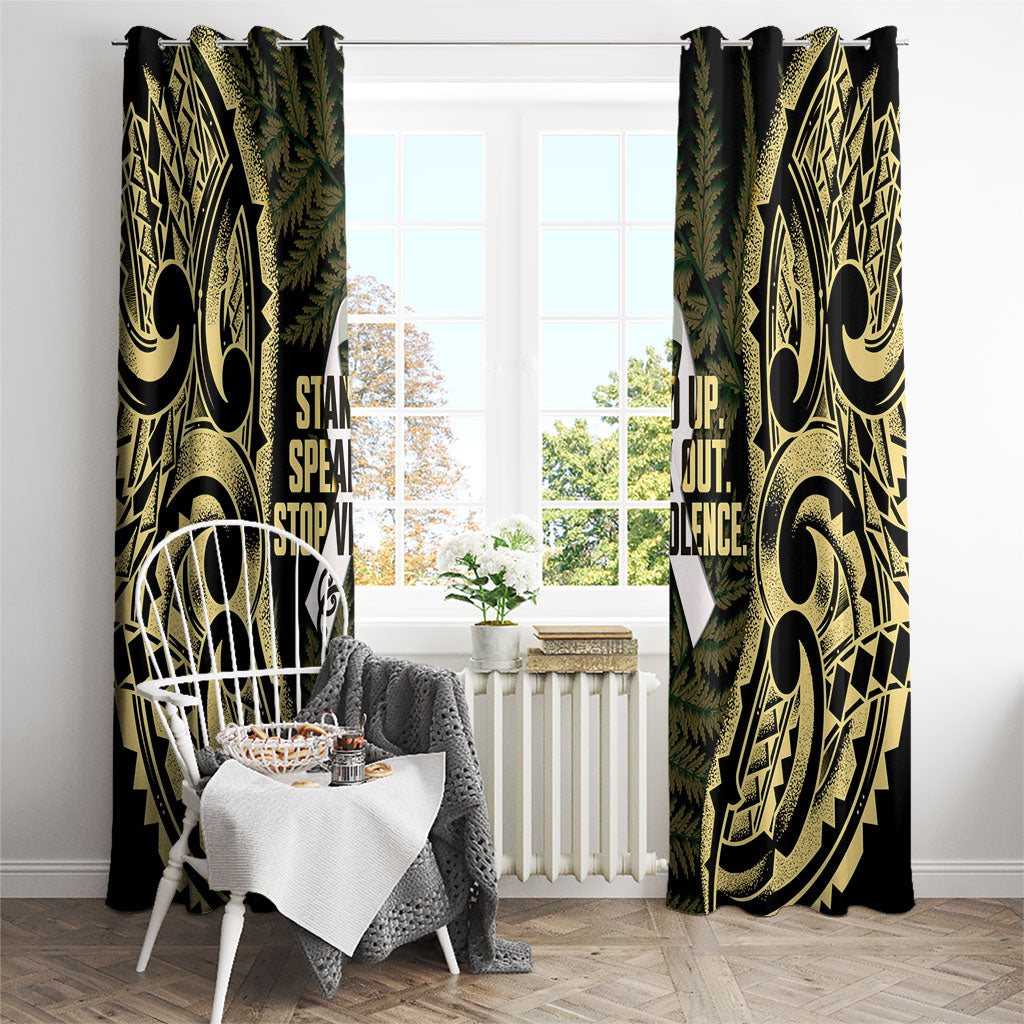 White Ribbon Day New Zealand Window Curtain Respect Women Maori Pattern Yellow
