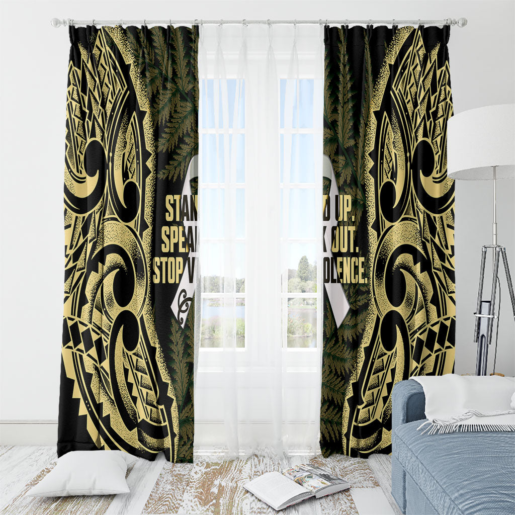 White Ribbon Day New Zealand Window Curtain Respect Women Maori Pattern Yellow