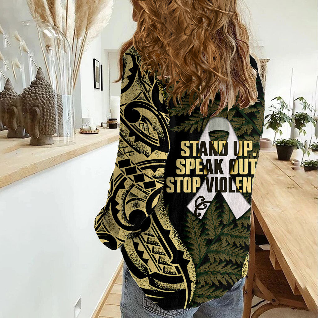 White Ribbon Day New Zealand Women Casual Shirt Respect Women Maori Pattern Yellow