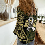 White Ribbon Day New Zealand Women Casual Shirt Respect Women Maori Pattern Yellow