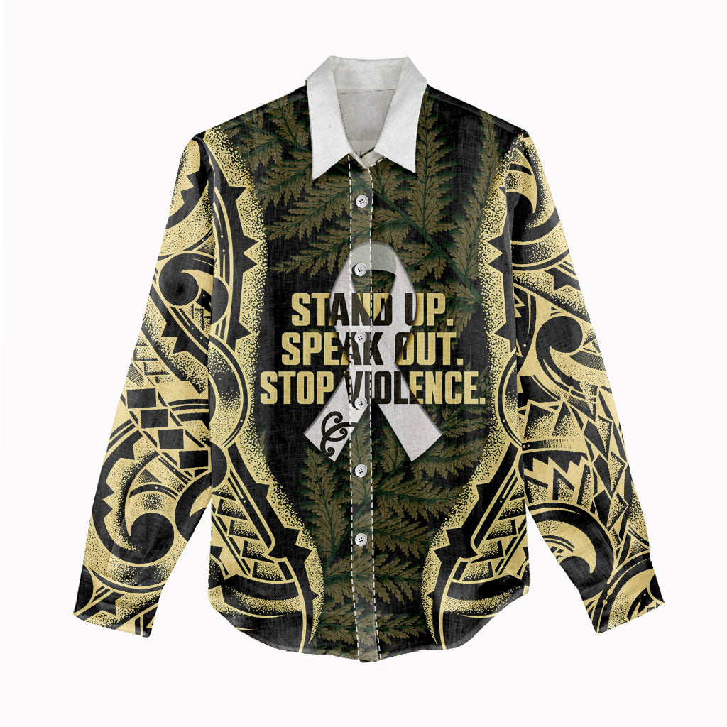 White Ribbon Day New Zealand Women Casual Shirt Respect Women Maori Pattern Yellow