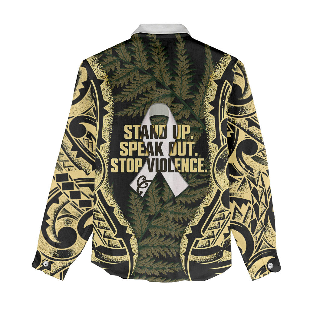 White Ribbon Day New Zealand Women Casual Shirt Respect Women Maori Pattern Yellow