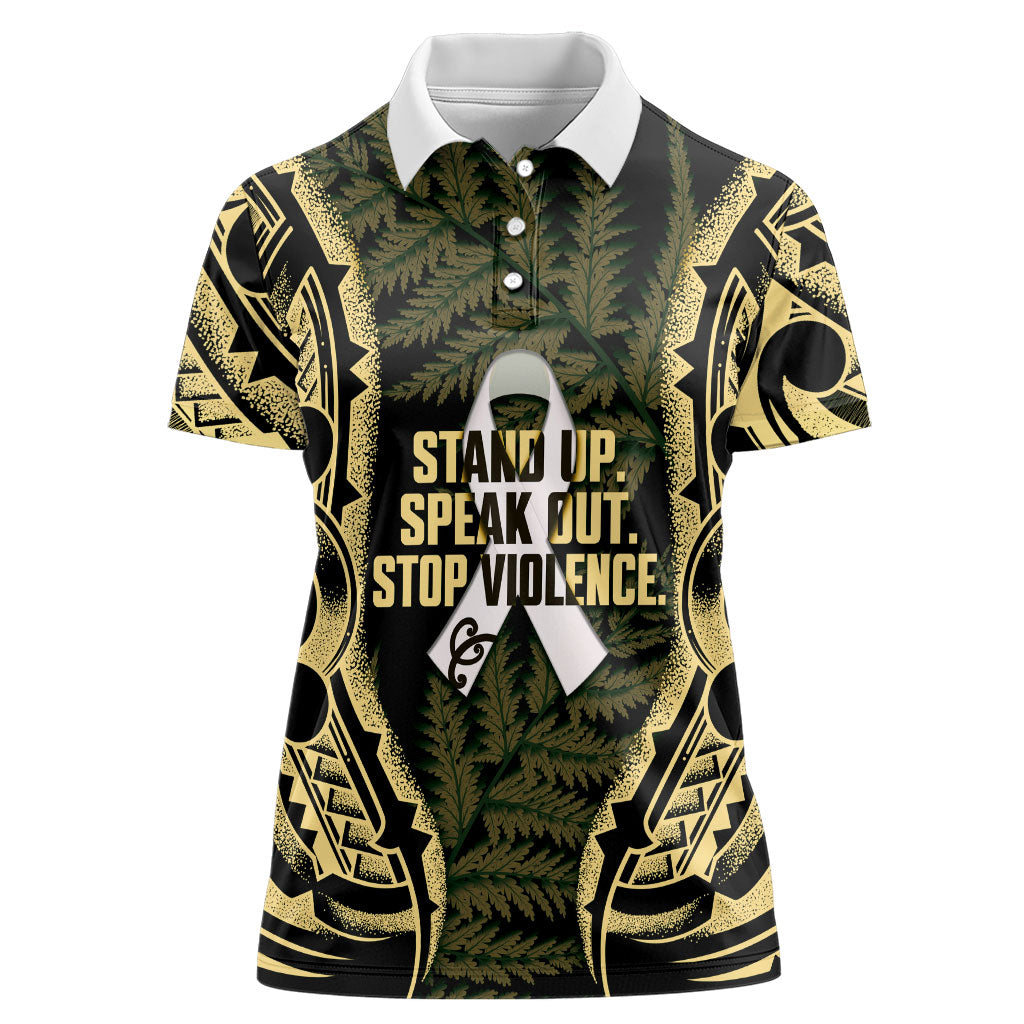 White Ribbon Day New Zealand Women Polo Shirt Respect Women Maori Pattern Yellow