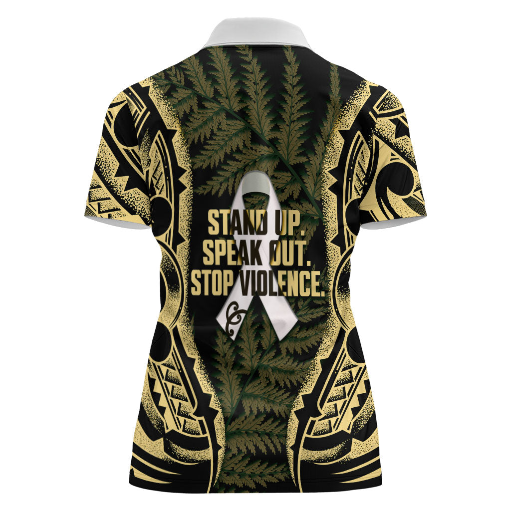 White Ribbon Day New Zealand Women Polo Shirt Respect Women Maori Pattern Yellow