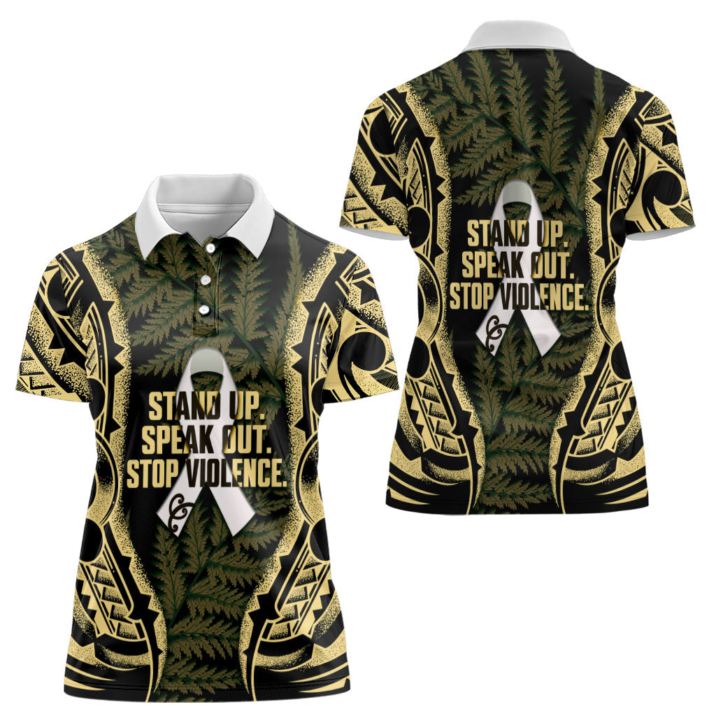 White Ribbon Day New Zealand Women Polo Shirt Respect Women Maori Pattern Yellow