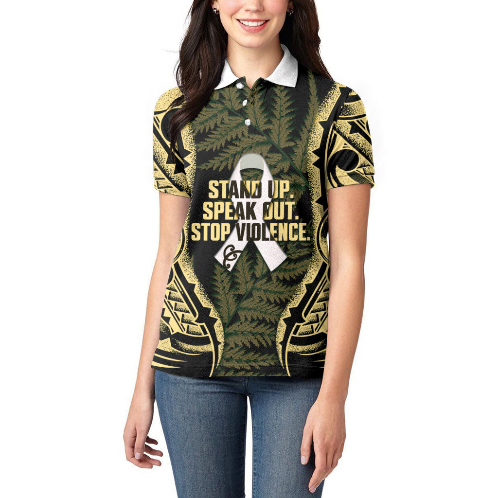 White Ribbon Day New Zealand Women Polo Shirt Respect Women Maori Pattern Yellow