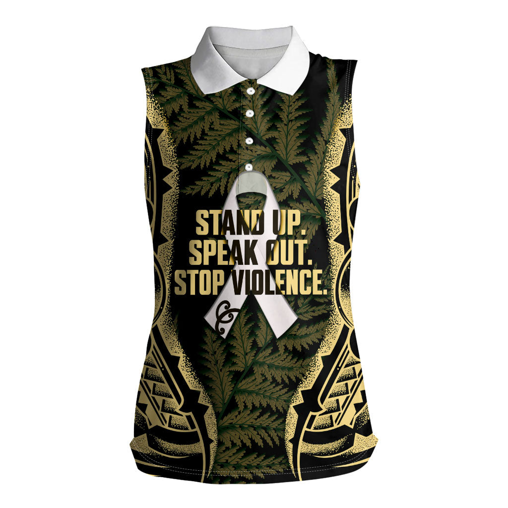 White Ribbon Day New Zealand Women Sleeveless Polo Shirt Respect Women Maori Pattern Yellow
