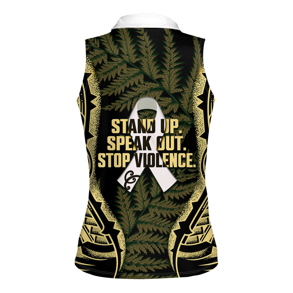 White Ribbon Day New Zealand Women Sleeveless Polo Shirt Respect Women Maori Pattern Yellow