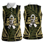 White Ribbon Day New Zealand Women Sleeveless Polo Shirt Respect Women Maori Pattern Yellow