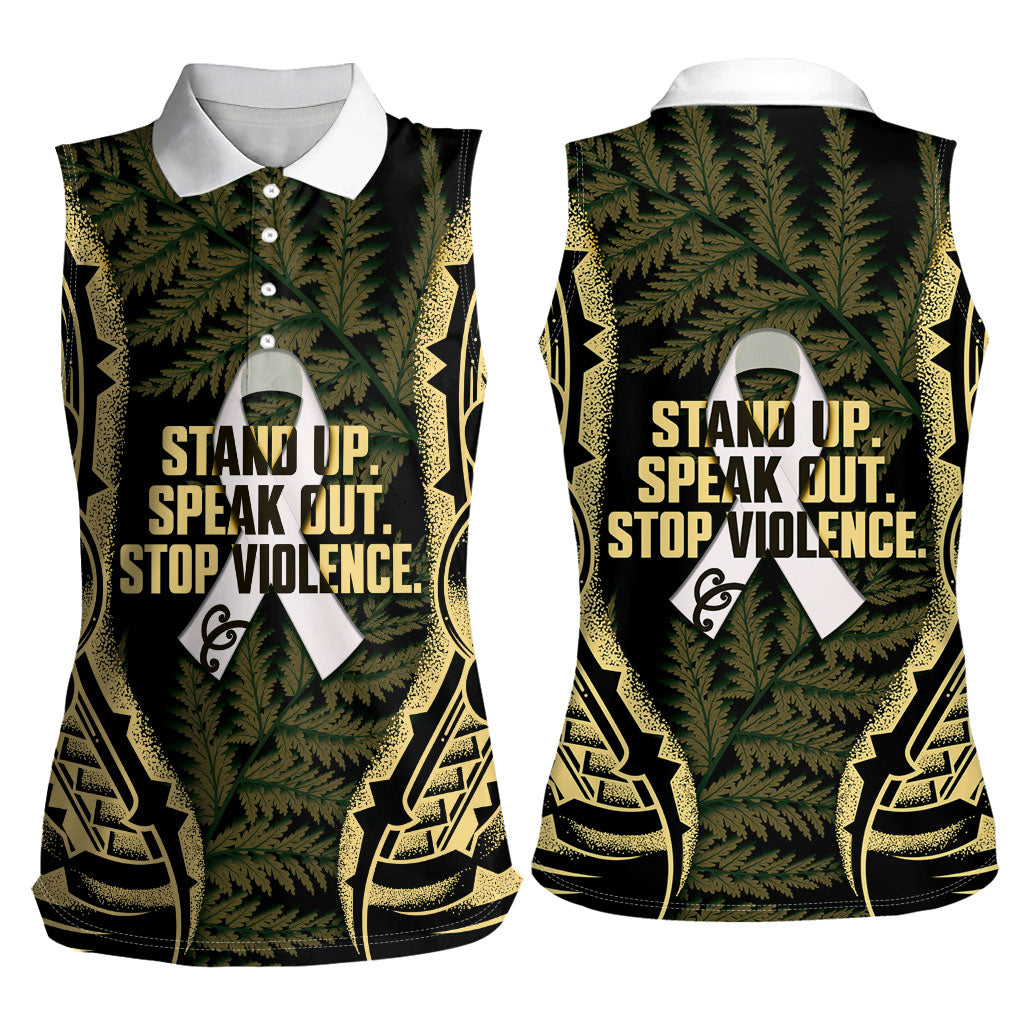White Ribbon Day New Zealand Women Sleeveless Polo Shirt Respect Women Maori Pattern Yellow