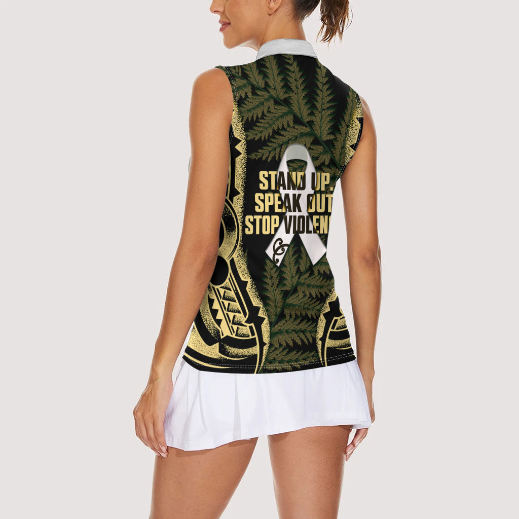 White Ribbon Day New Zealand Women Sleeveless Polo Shirt Respect Women Maori Pattern Yellow
