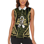 White Ribbon Day New Zealand Women Sleeveless Polo Shirt Respect Women Maori Pattern Yellow