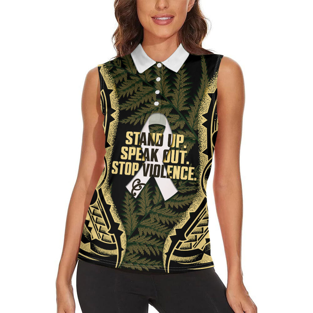 White Ribbon Day New Zealand Women Sleeveless Polo Shirt Respect Women Maori Pattern Yellow