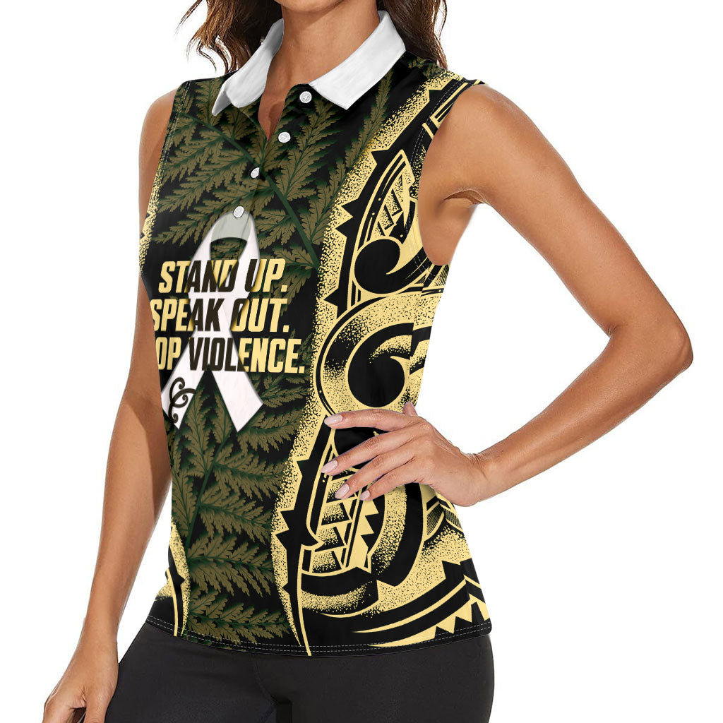 White Ribbon Day New Zealand Women Sleeveless Polo Shirt Respect Women Maori Pattern Yellow