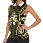 White Ribbon Day New Zealand Women Sleeveless Polo Shirt Respect Women Maori Pattern Yellow