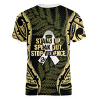 White Ribbon Day New Zealand Women V-Neck T-Shirt Respect Women Maori Pattern Yellow
