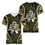White Ribbon Day New Zealand Women V-Neck T-Shirt Respect Women Maori Pattern Yellow