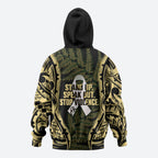 White Ribbon Day New Zealand Zip Hoodie Respect Women Maori Pattern Yellow