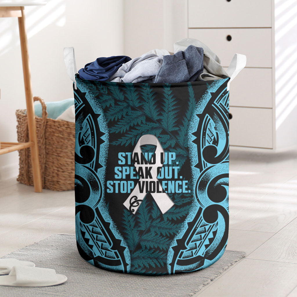 White Ribbon Day New Zealand Laundry Basket Respect Women Maori Pattern Blue