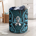 White Ribbon Day New Zealand Laundry Basket Respect Women Maori Pattern Blue