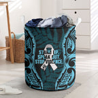 White Ribbon Day New Zealand Laundry Basket Respect Women Maori Pattern Blue
