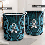 White Ribbon Day New Zealand Laundry Basket Respect Women Maori Pattern Blue