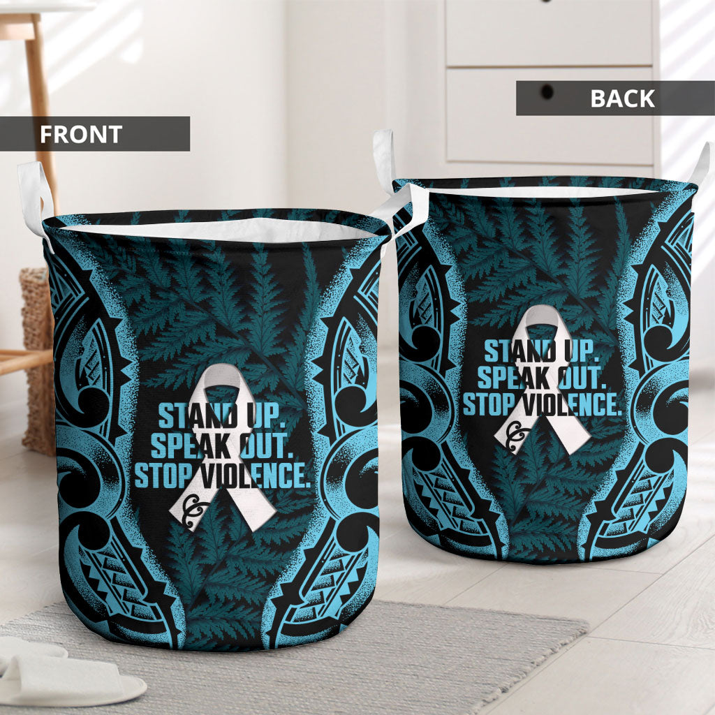White Ribbon Day New Zealand Laundry Basket Respect Women Maori Pattern Blue