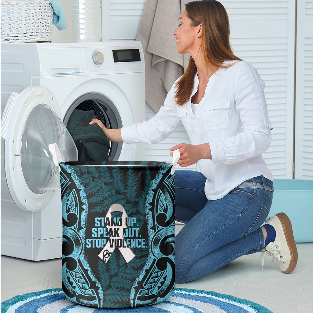 White Ribbon Day New Zealand Laundry Basket Respect Women Maori Pattern Blue