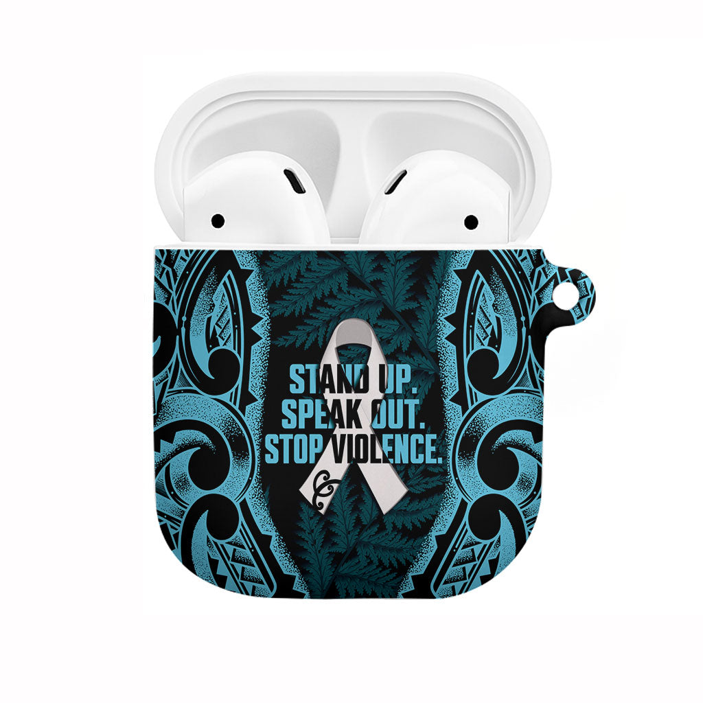 White Ribbon Day New Zealand AirPods Case Respect Women Maori Pattern Blue