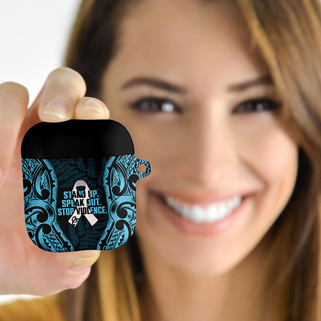 White Ribbon Day New Zealand AirPods Case Respect Women Maori Pattern Blue