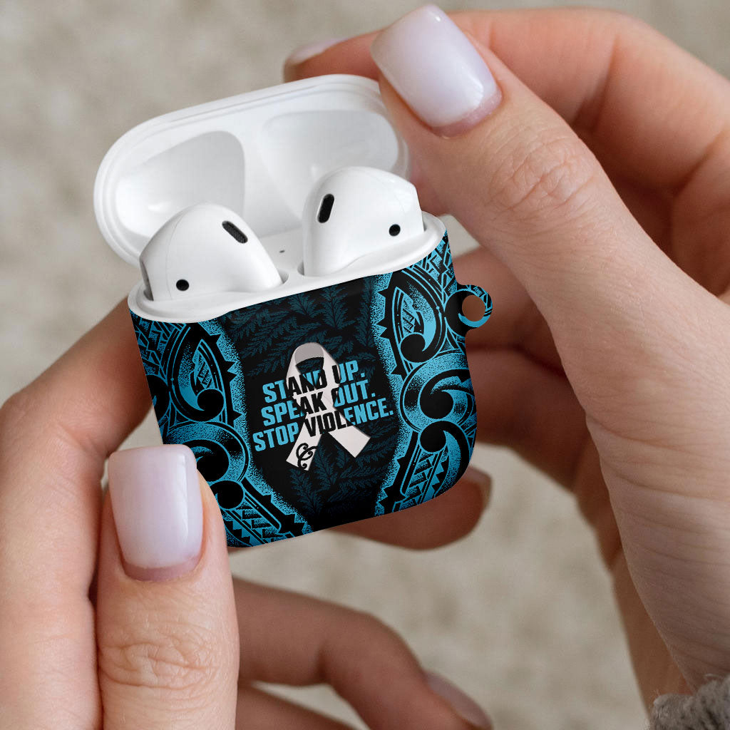 White Ribbon Day New Zealand AirPods Case Respect Women Maori Pattern Blue