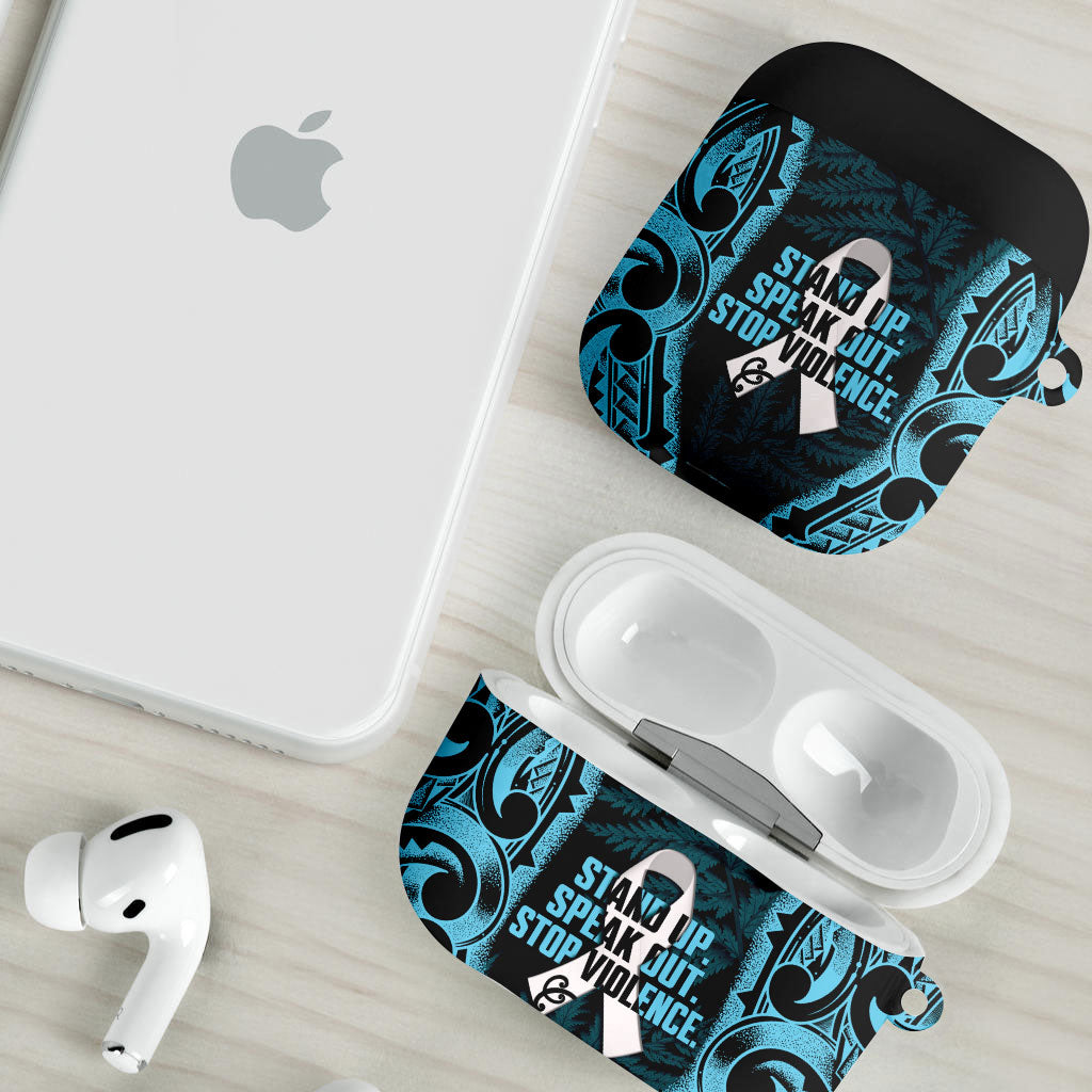 White Ribbon Day New Zealand AirPods Case Respect Women Maori Pattern Blue