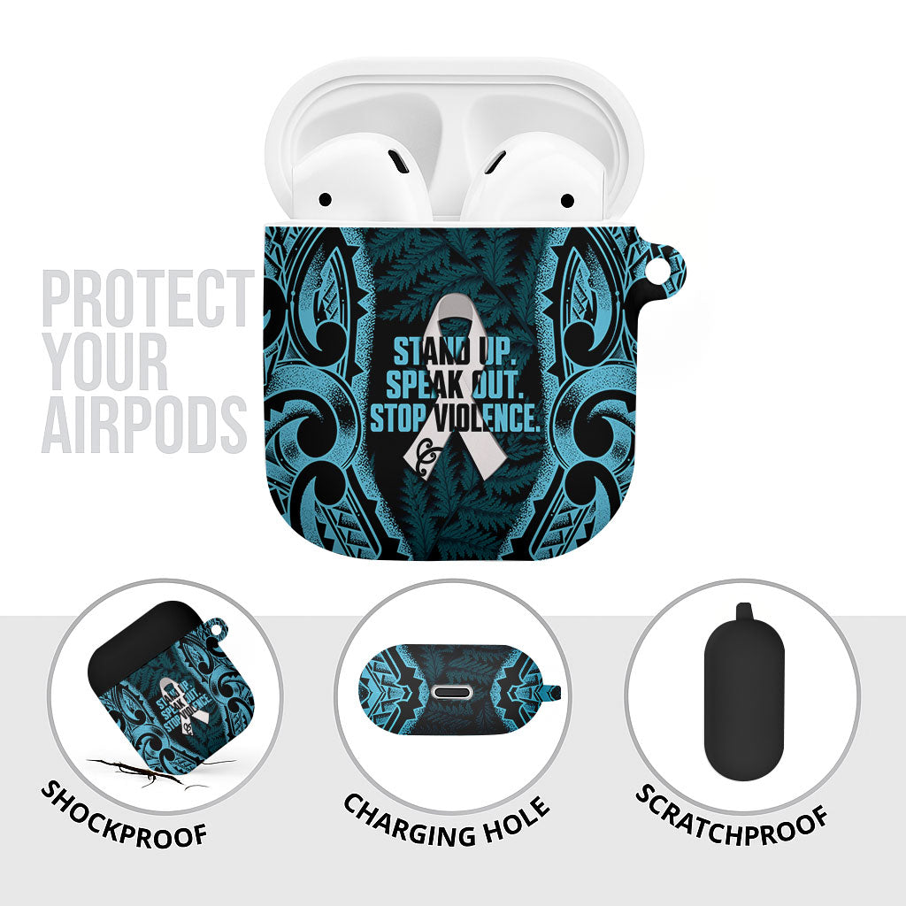 White Ribbon Day New Zealand AirPods Case Respect Women Maori Pattern Blue