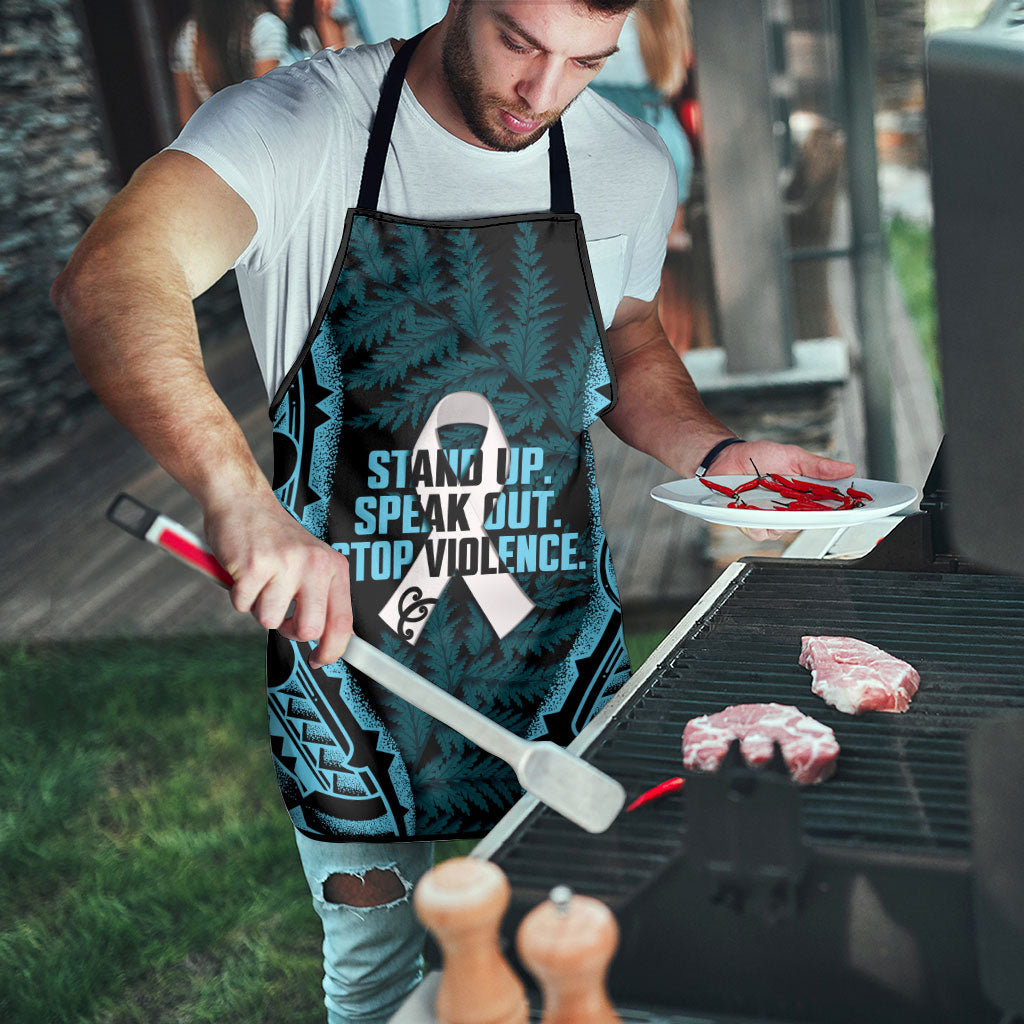 White Ribbon Day New Zealand Apron Respect Women Maori Pattern Blue