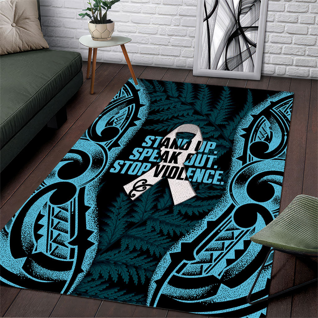White Ribbon Day New Zealand Area Rug Respect Women Maori Pattern Blue