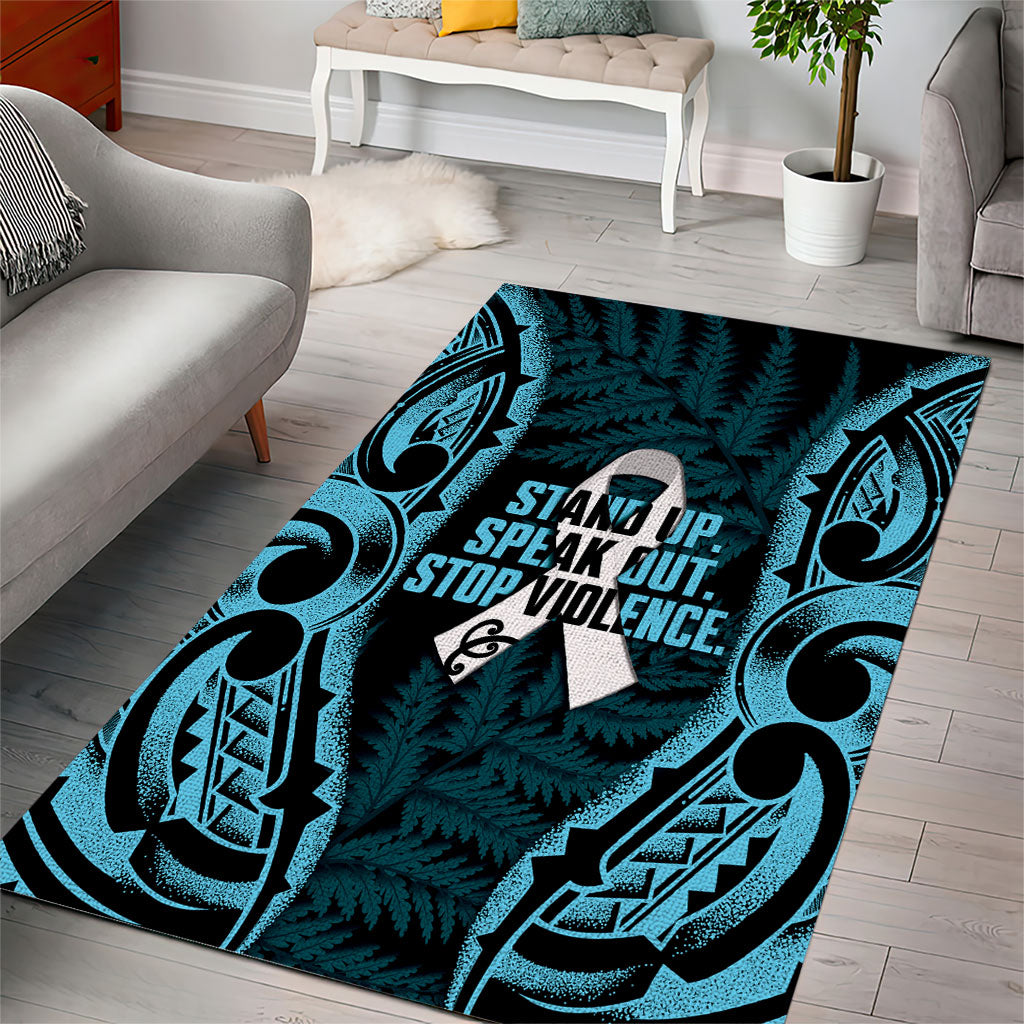 White Ribbon Day New Zealand Area Rug Respect Women Maori Pattern Blue