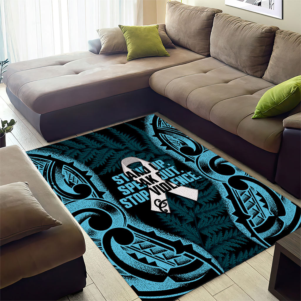 White Ribbon Day New Zealand Area Rug Respect Women Maori Pattern Blue
