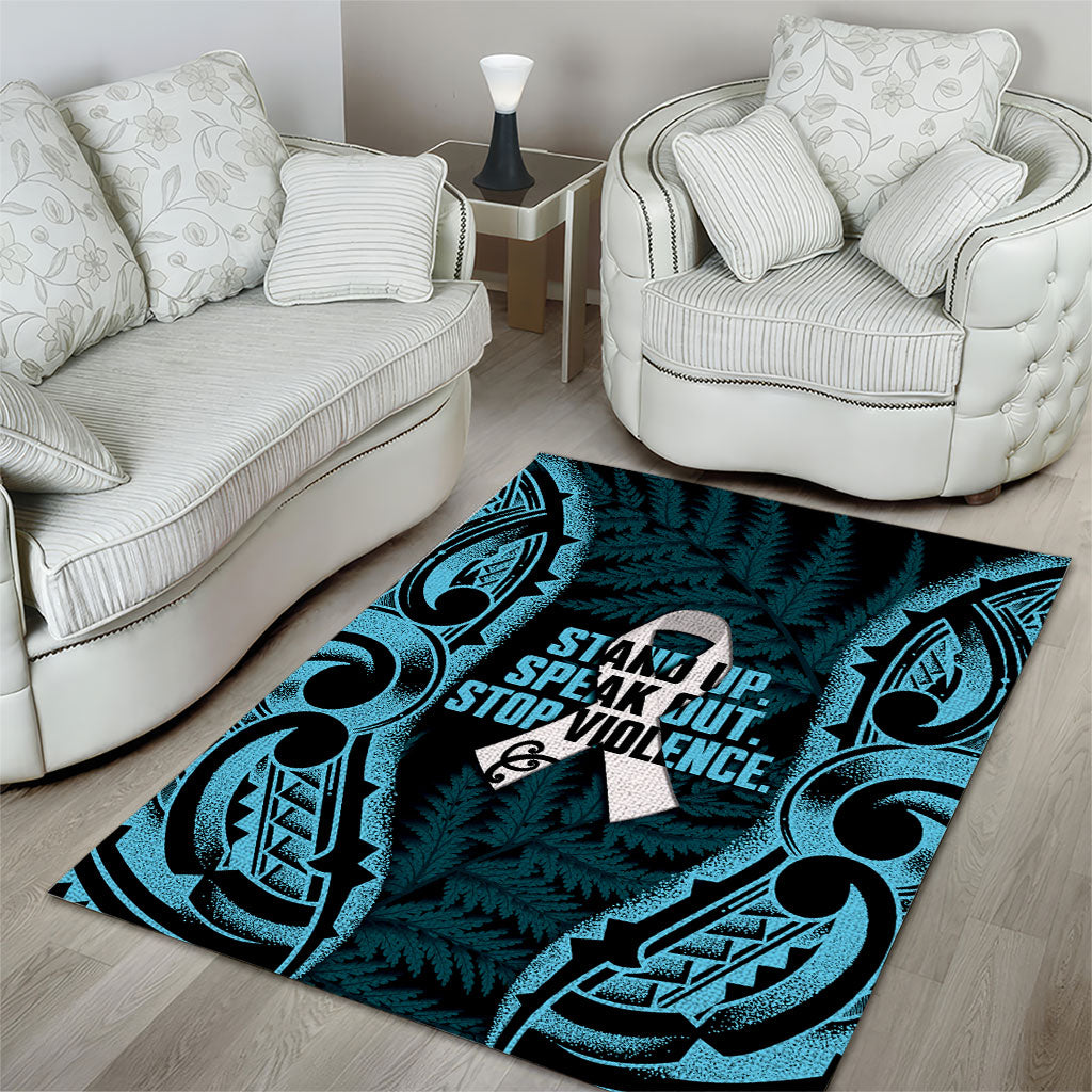 White Ribbon Day New Zealand Area Rug Respect Women Maori Pattern Blue