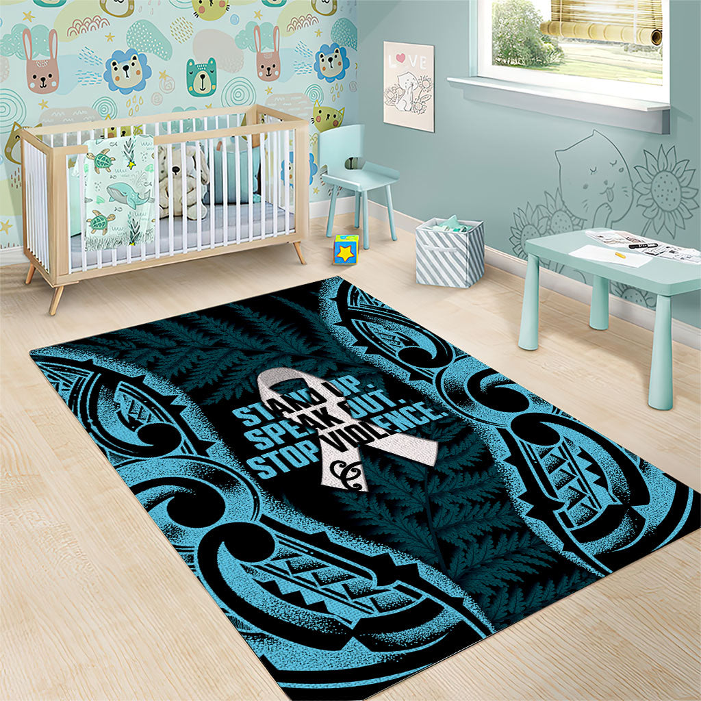 White Ribbon Day New Zealand Area Rug Respect Women Maori Pattern Blue