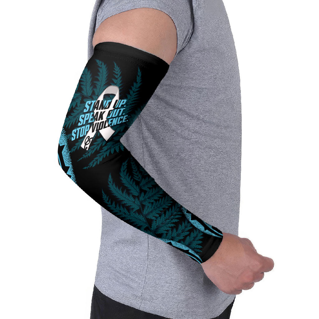 White Ribbon Day New Zealand Arm Sleeves Respect Women Maori Pattern Blue