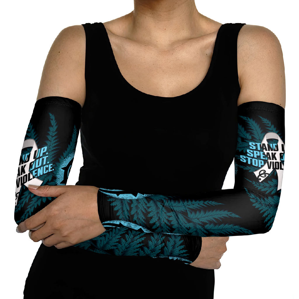 White Ribbon Day New Zealand Arm Sleeves Respect Women Maori Pattern Blue