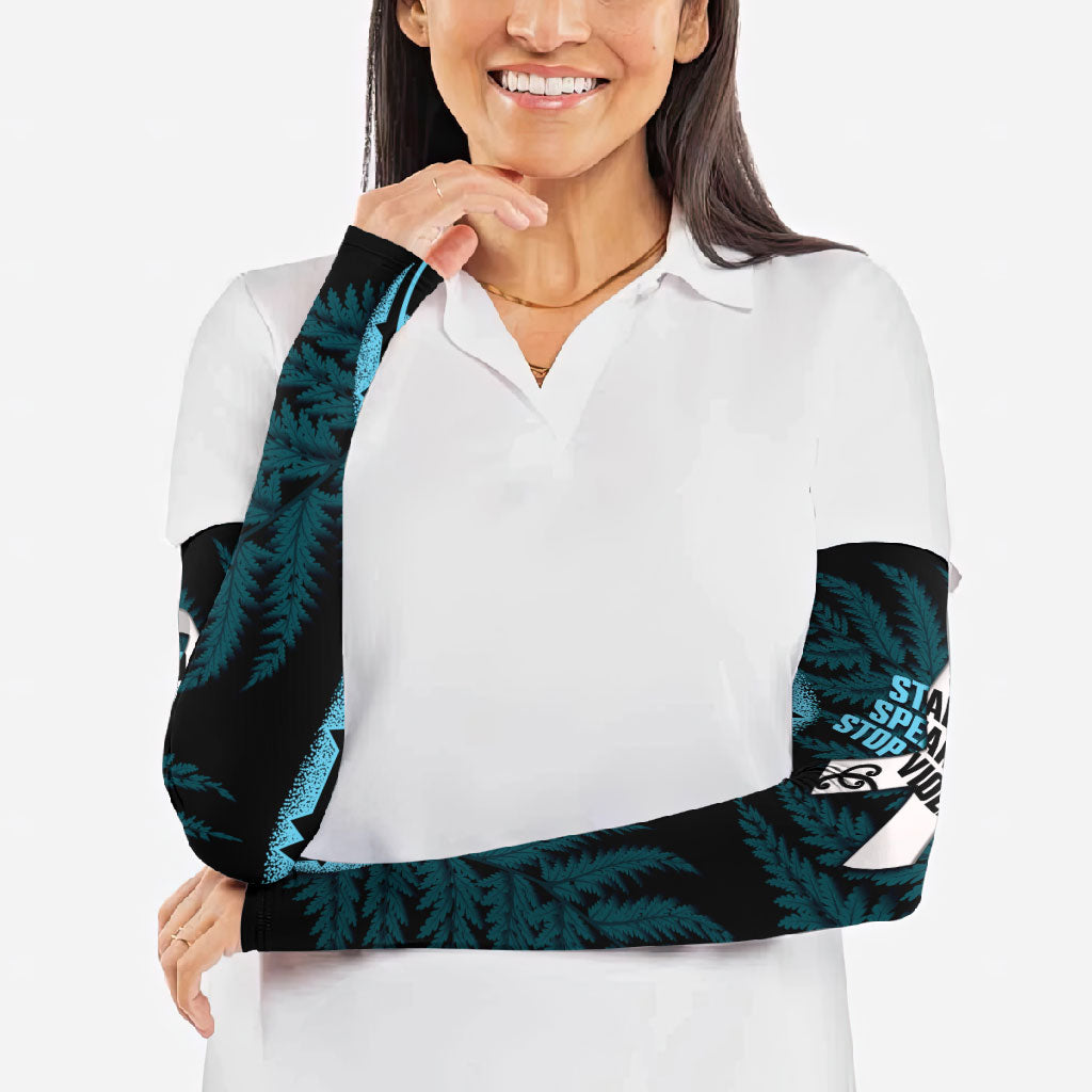 White Ribbon Day New Zealand Arm Sleeves Respect Women Maori Pattern Blue