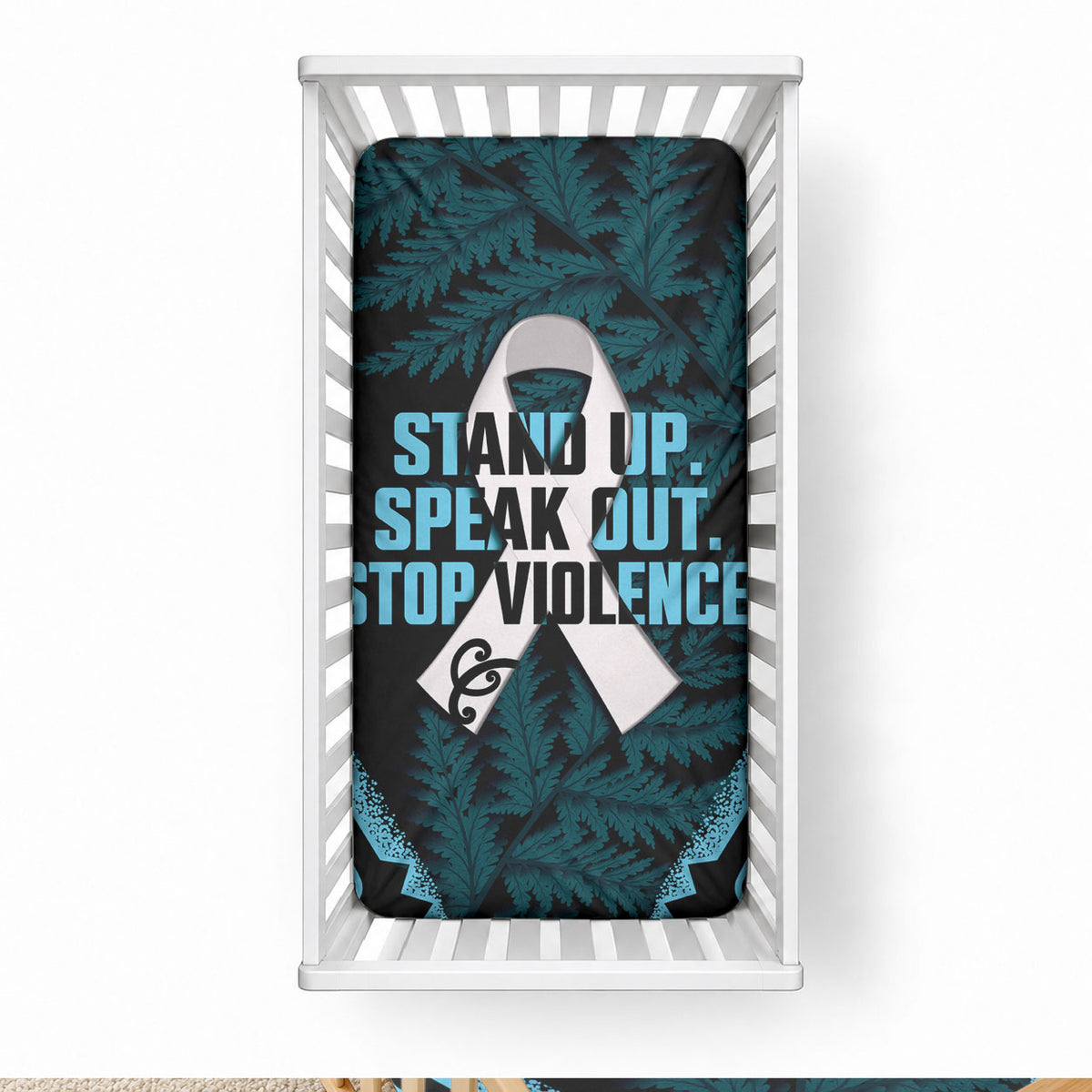 White Ribbon Day New Zealand Baby Bed Cover Respect Women Maori Pattern Blue
