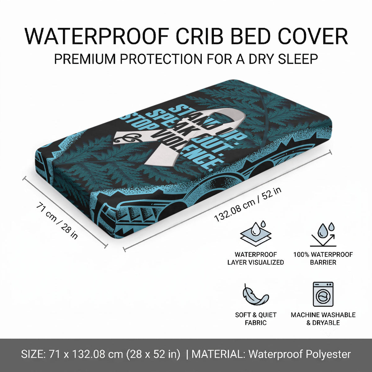 White Ribbon Day New Zealand Baby Bed Cover Respect Women Maori Pattern Blue