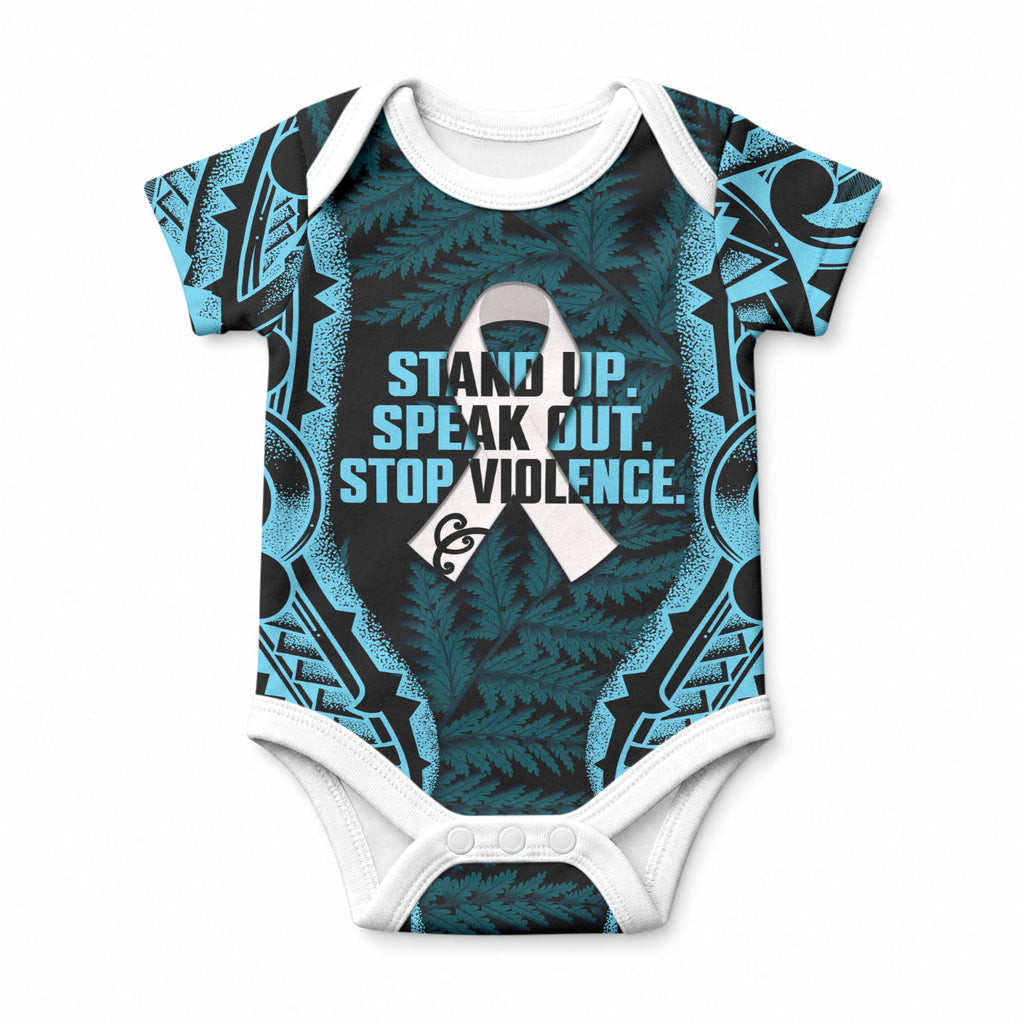 White Ribbon Day New Zealand Baby Onesie Respect Women Maori Pattern Blue
