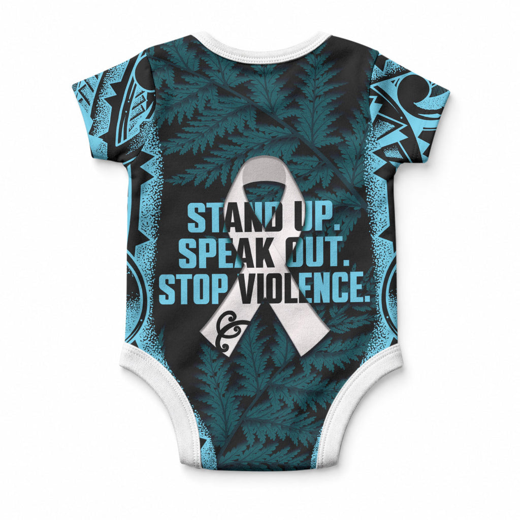 White Ribbon Day New Zealand Baby Onesie Respect Women Maori Pattern Blue