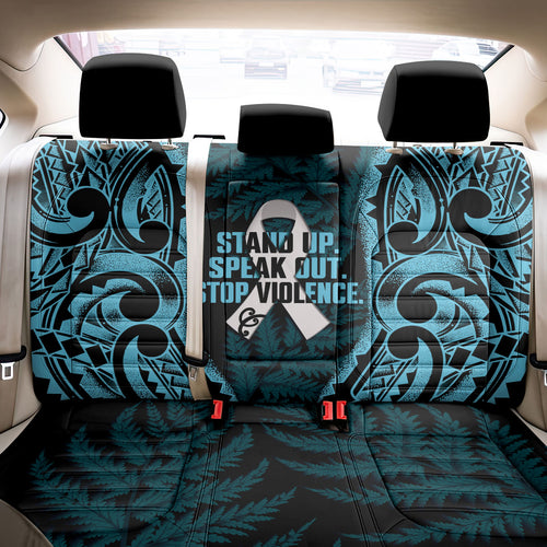 White Ribbon Day New Zealand Back Car Seat Cover Respect Women Maori Pattern Blue