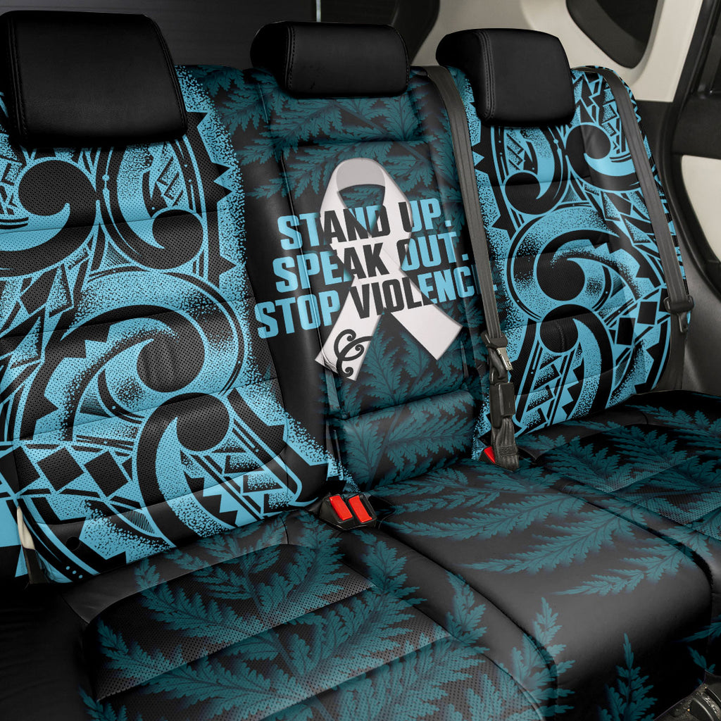 White Ribbon Day New Zealand Back Car Seat Cover Respect Women Maori Pattern Blue
