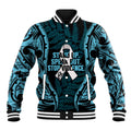 White Ribbon Day New Zealand Baseball Jacket Respect Women Maori Pattern Blue